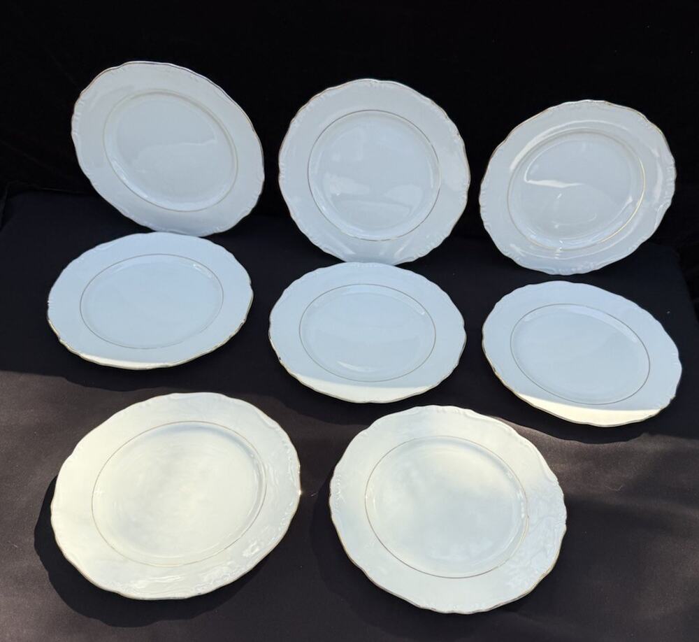 8 Nola Harmony House 6 3/4” Bread Plates White 22K Gold Trim Japan Vintage #3843
